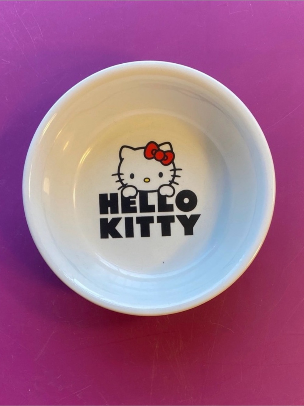 Hello Kitty Ceramic Pet Bowl White Pink Sanrio Cat Dog Food Water Dish Small